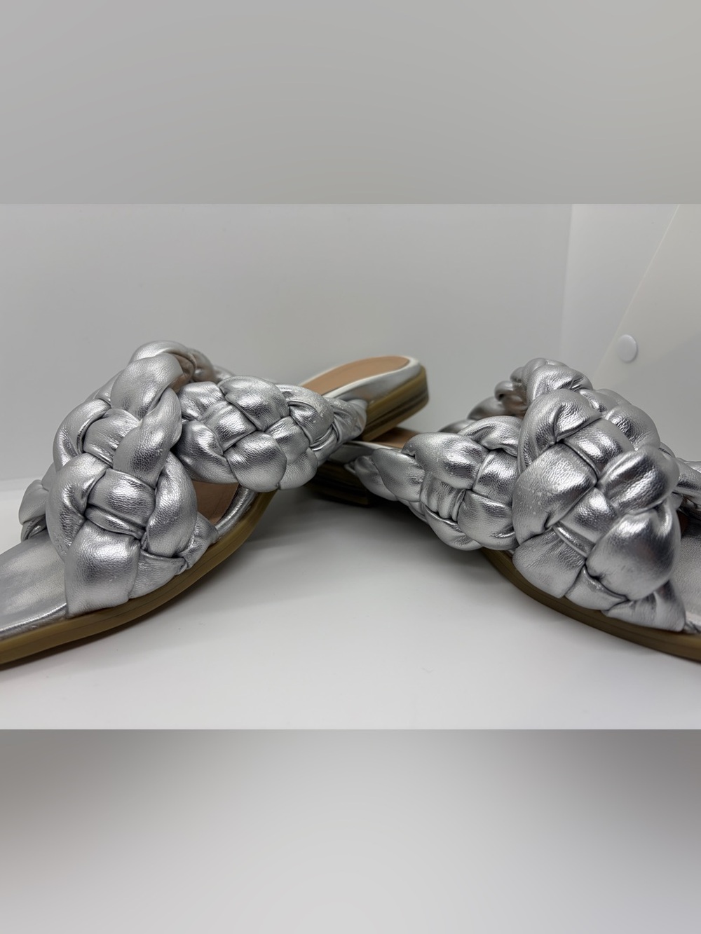 Vionic NIB Metallic Silver Kalina Braided Slide Sandals - Picture 6 of 9